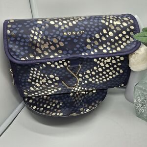 Monat Blue and Gold Cosmetic Travel Bag with Metallic Accents